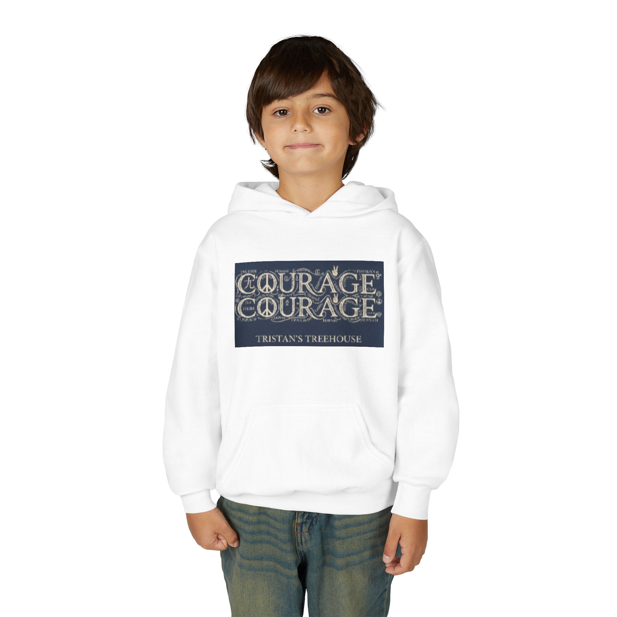Youth Hoodie — 'Courage' Front & 'Peace Is a Universal Language' Back Graphic Sweatshirt