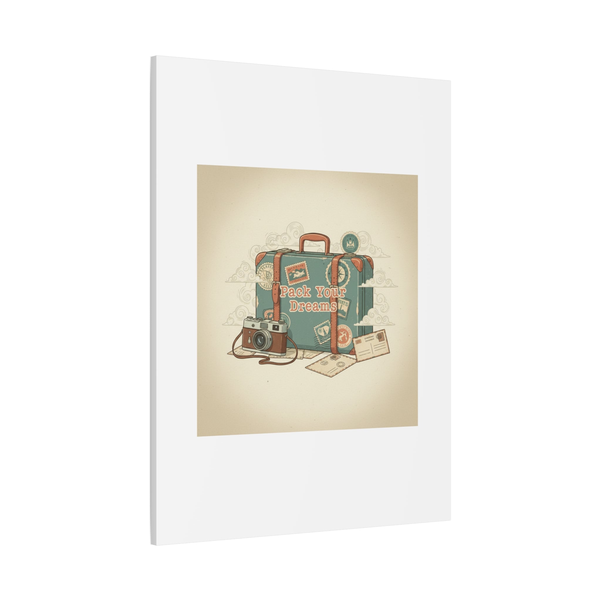 Pack Your Dreams Canvas | Retro Travel Postcard, Wanderlust Passport Stamp Art