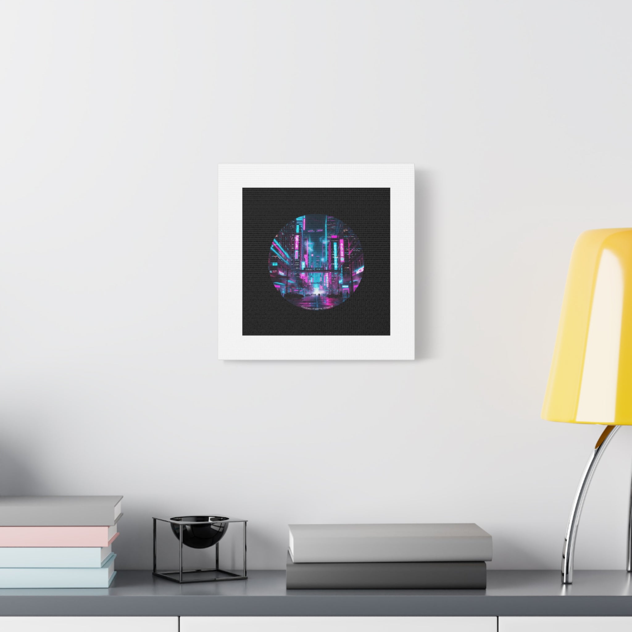 Neon Cyberpunk Cityscape Canvas | synthwave skyline, future city art