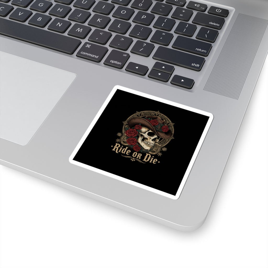 Western skull art Kiss-Cut Sticker | gothic Americana, desert noir