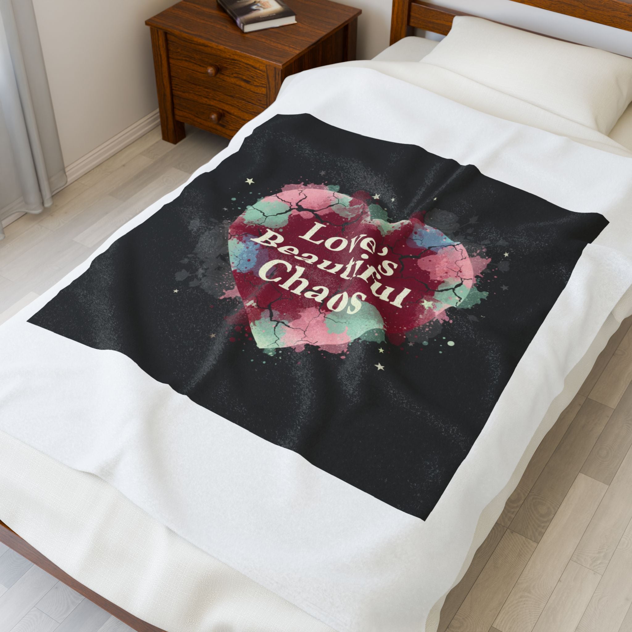 Love's Beautiful Chaos Velveteen Blanket | Soft Grunge Hearts, Distressed Heart Collage
