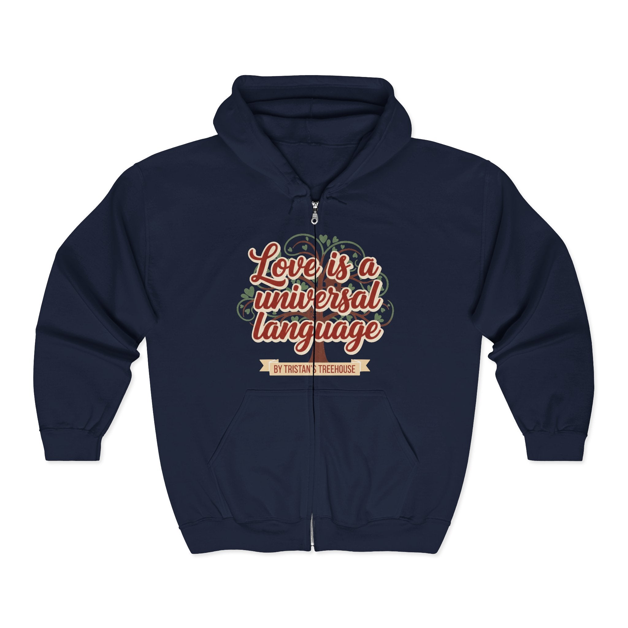 Love Vibes Zip Hoodie —Tristan’s Treehouse  Rustic Lakeside Circle Illustration