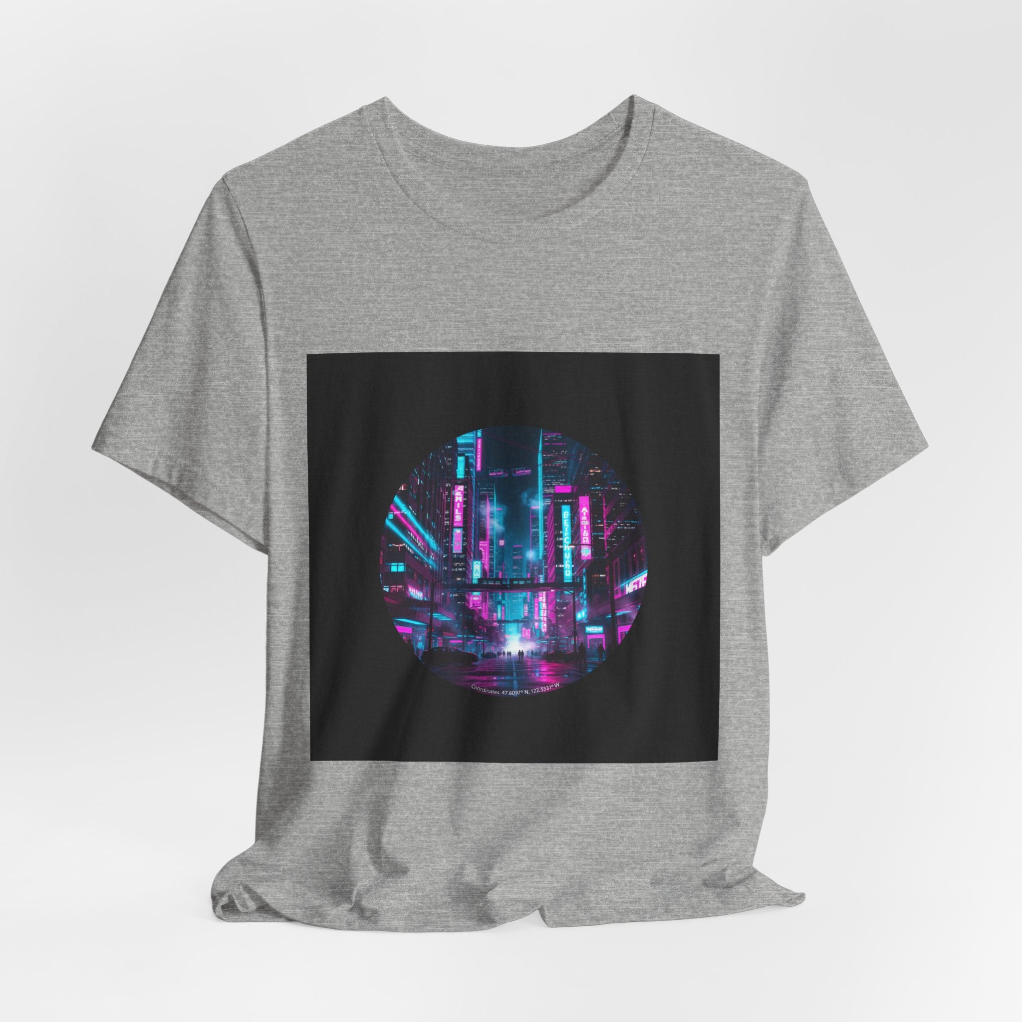 Neon Cyberpunk Skyline Tee | synthwave skyline, future city art