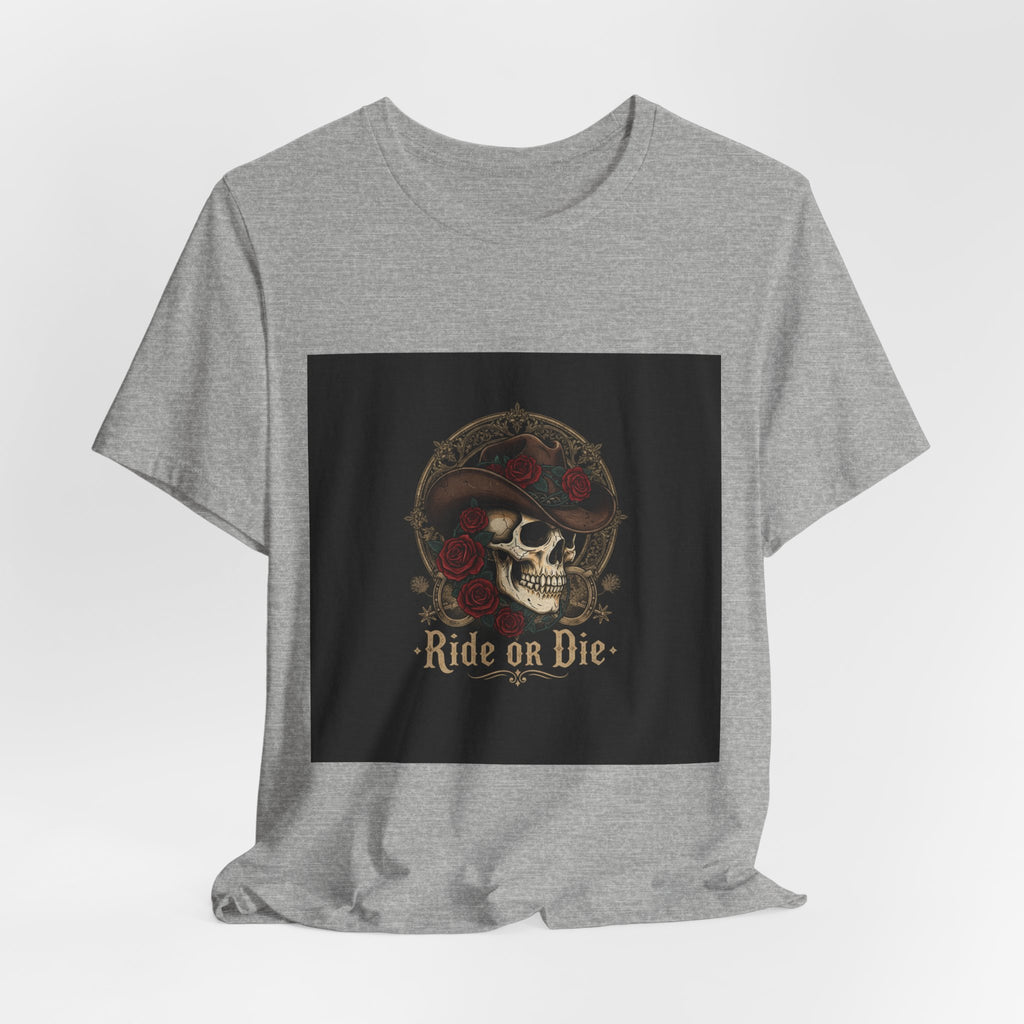 Ride or Die Skull Cowboy Tee | western skull art, gothic Americana