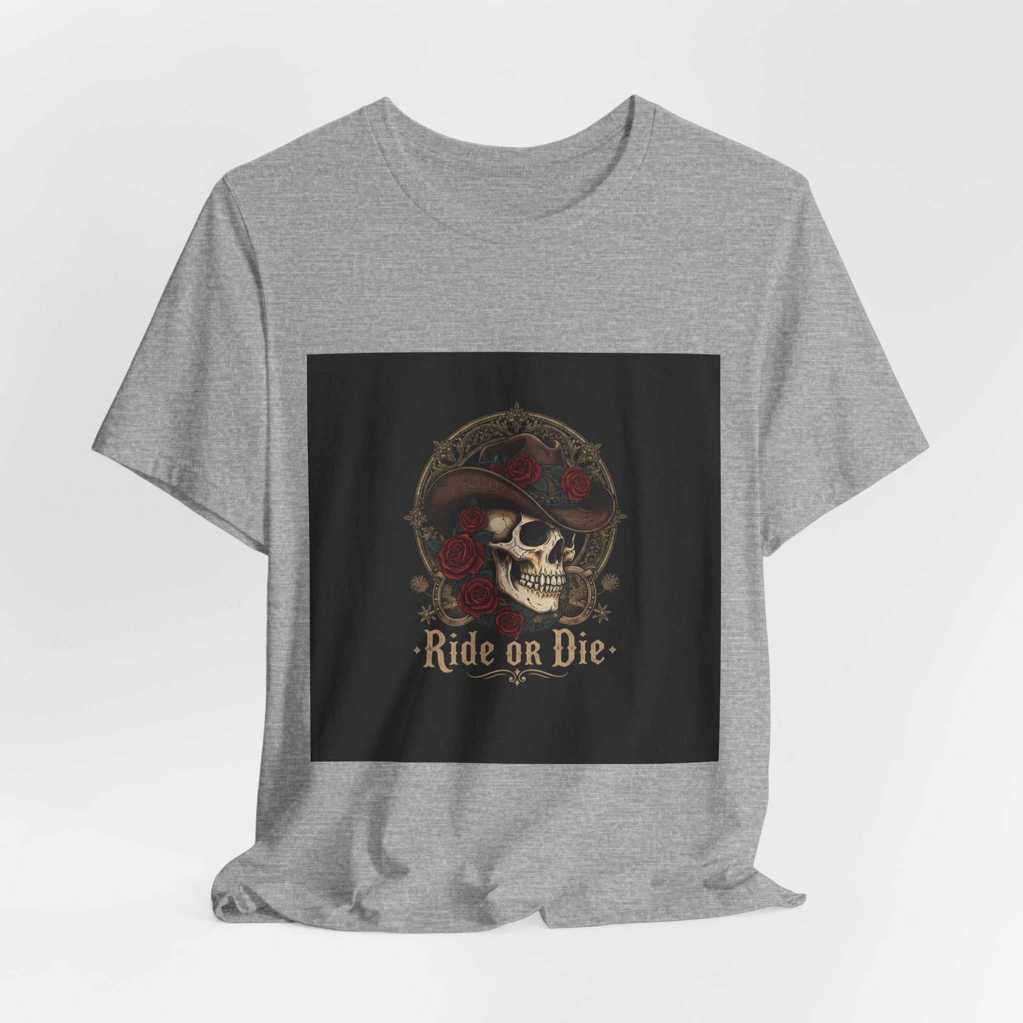 Ride or Die Skull Cowboy Tee | western skull art, gothic Americana