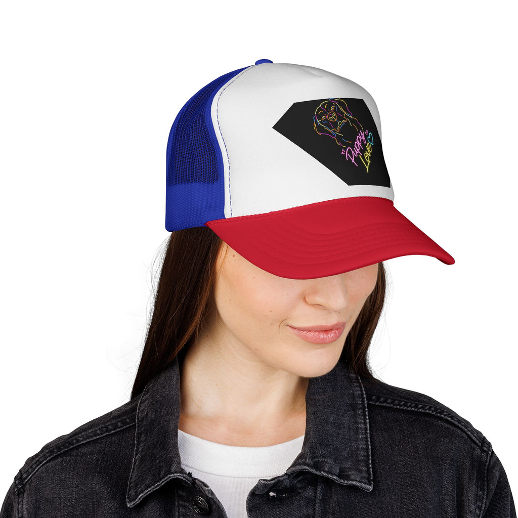 Trucker Hat — Colorful 'Puppy Love' Neon Paw Design