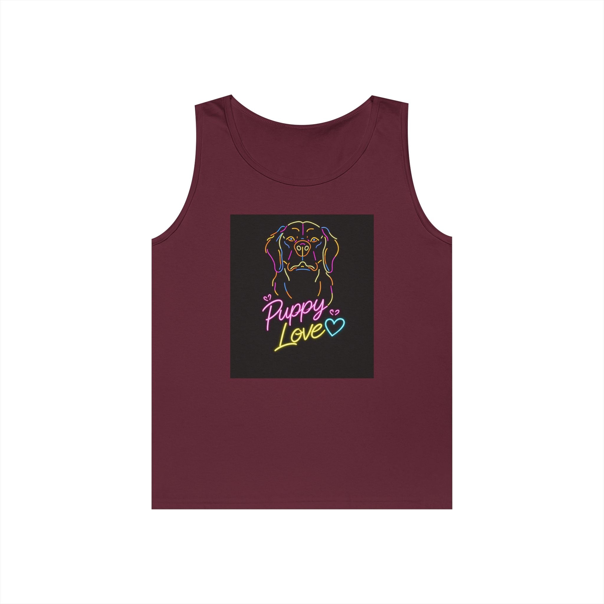 Puppy Love Tank Top — Neon Dog Graphic Summer Tee