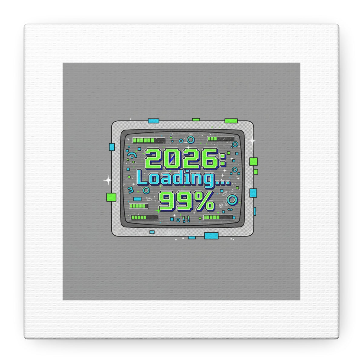 2026 Loading 99% Canvas | NYE countdown, retro system interface