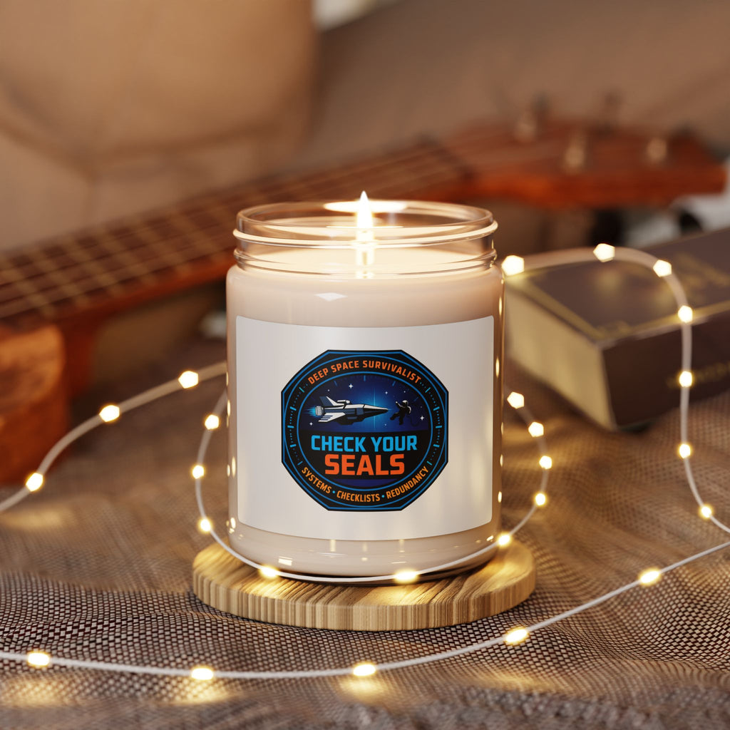 Check Your Seals Soy Candle | space survival, mission patch