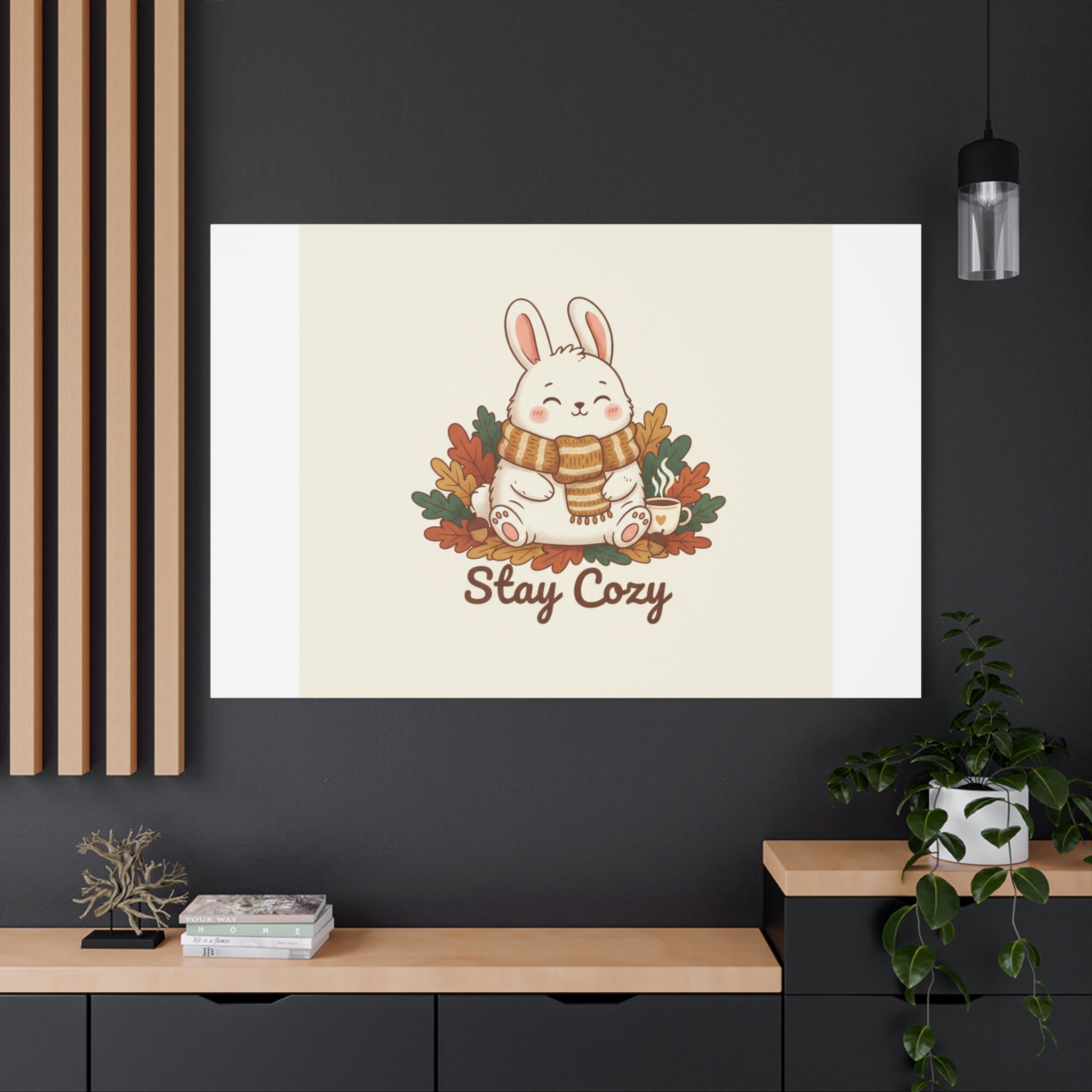 Cozy Bunny Illustration Canvas | Cute Critter Winter Forest Art
