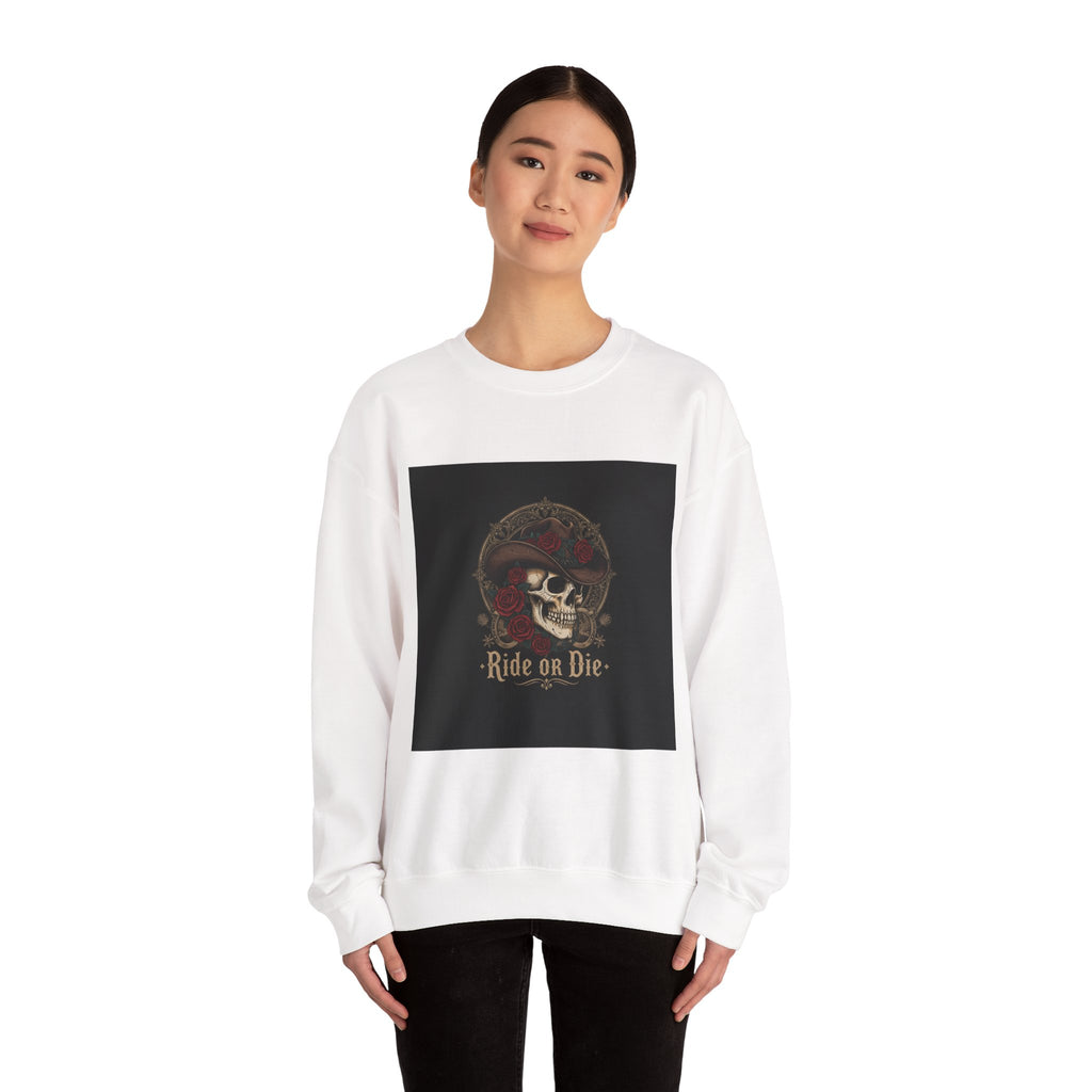 Ride or Die Skull Crewneck Sweatshirt | western skull art, gothic Americana