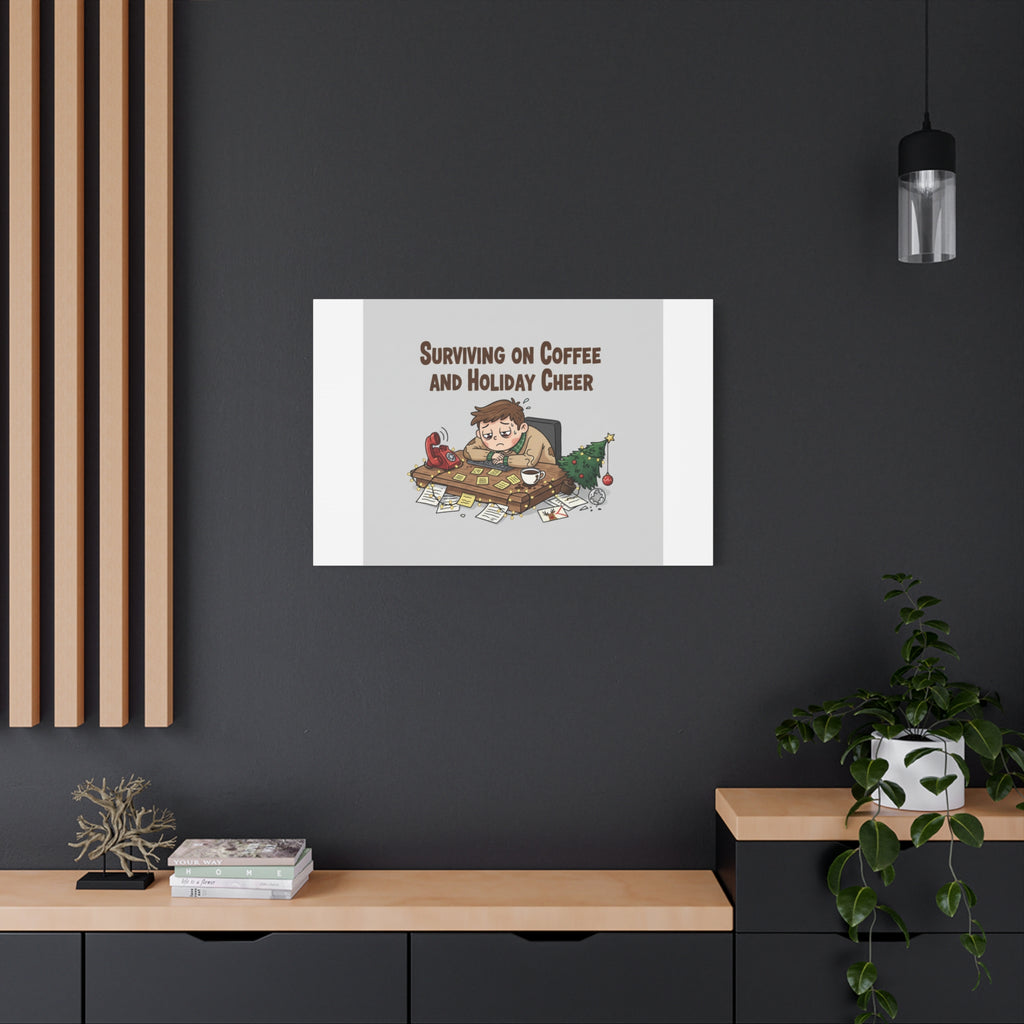 Surviving on Coffee and Holiday Cheer Canvas | Holiday Burnout, Festive But Tired