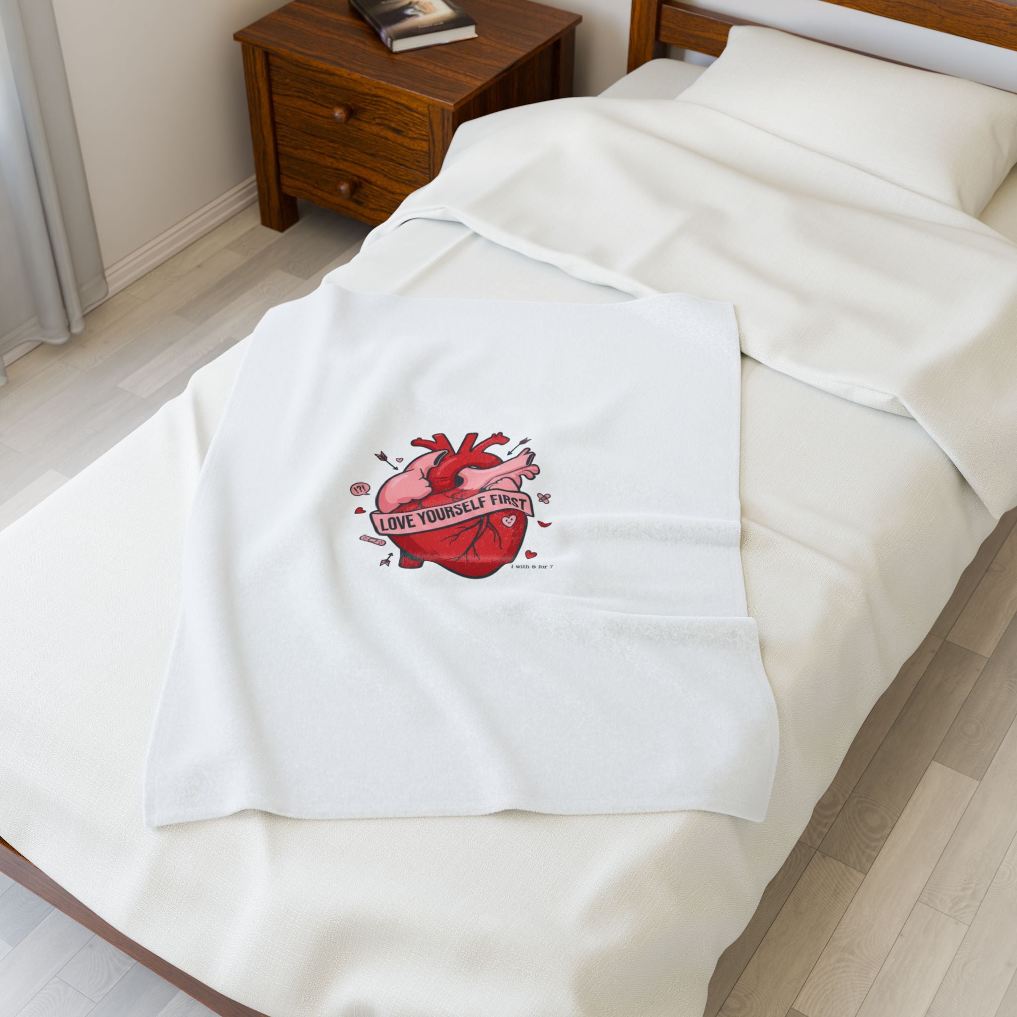 Love Yourself First Heart Illustration Velveteen Plush Blanket, anti‑Valentine, edgy heart