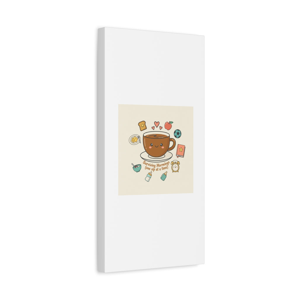 Surviving Mornings (One Sip at a Time) Canvas | Parenting Morning Humor, Coffee & Kids