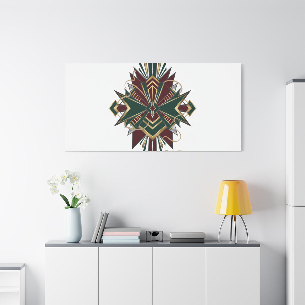 Art Deco geometric brass print Canvas | Neo-Deco chrome & gold fan motif