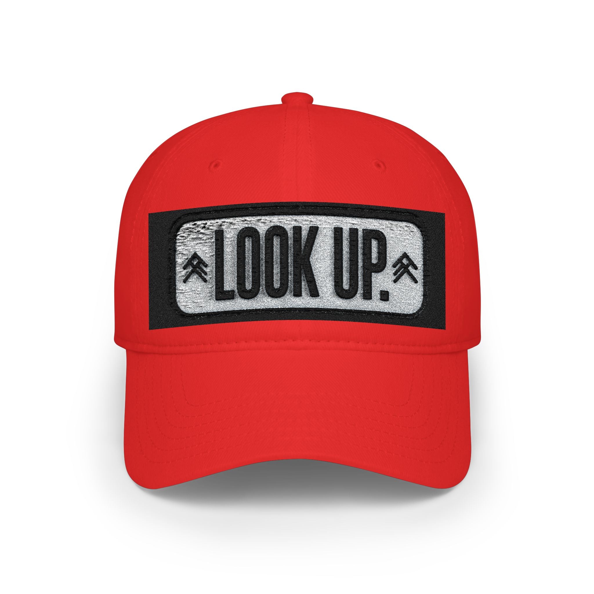 LOOK UP Patch Baseball Cap — Motivational Low-Profile Red Hat