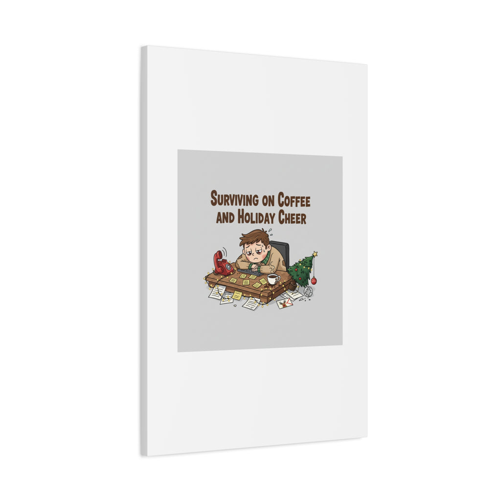 Surviving on Coffee and Holiday Cheer Canvas | Holiday Burnout, Festive But Tired
