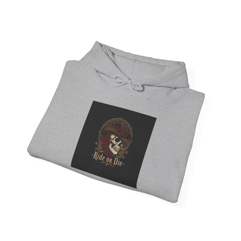 Ride or Die Skull, Hoodie | western skull art, gothic Americana
