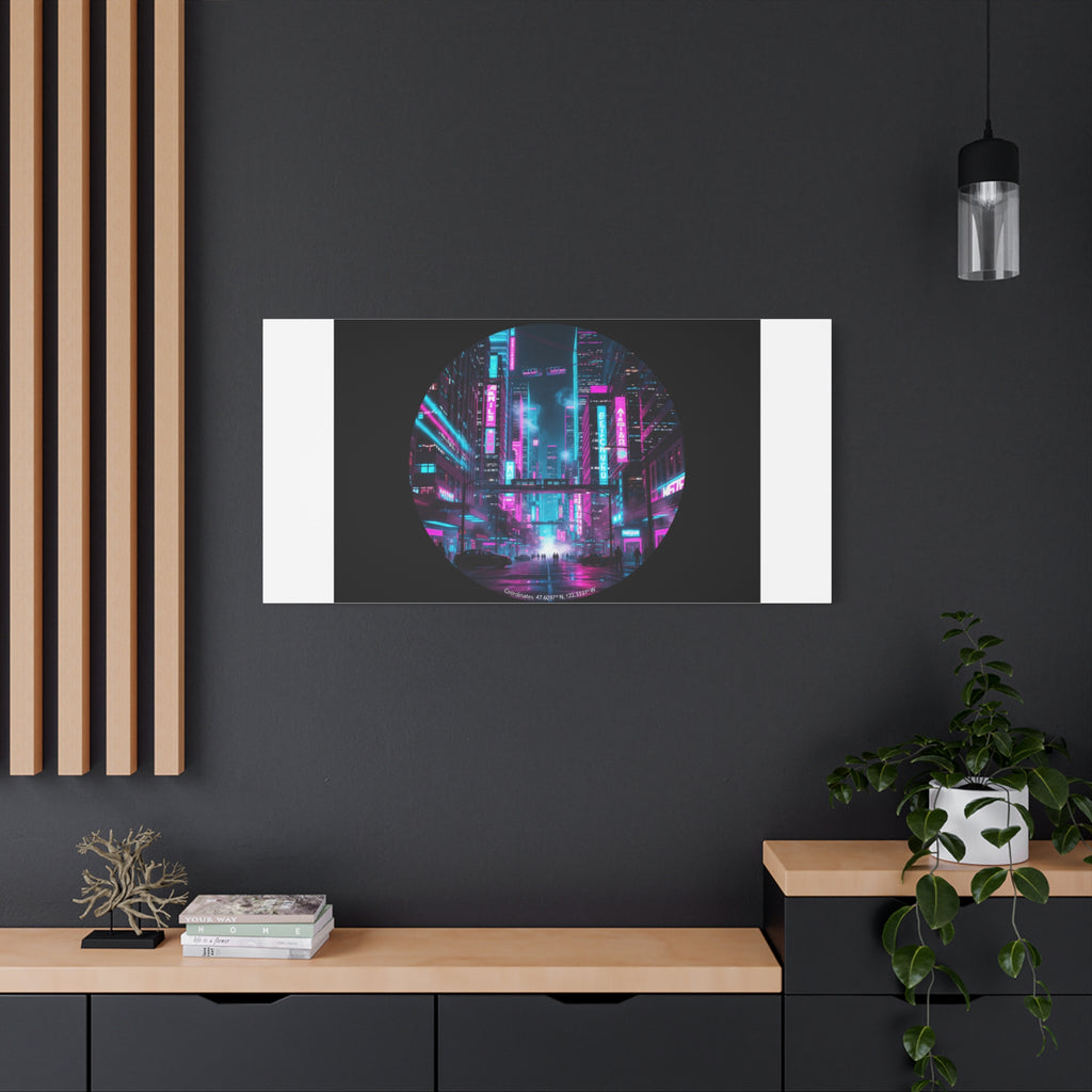 Neon Cyberpunk Cityscape Canvas | synthwave skyline, future city art