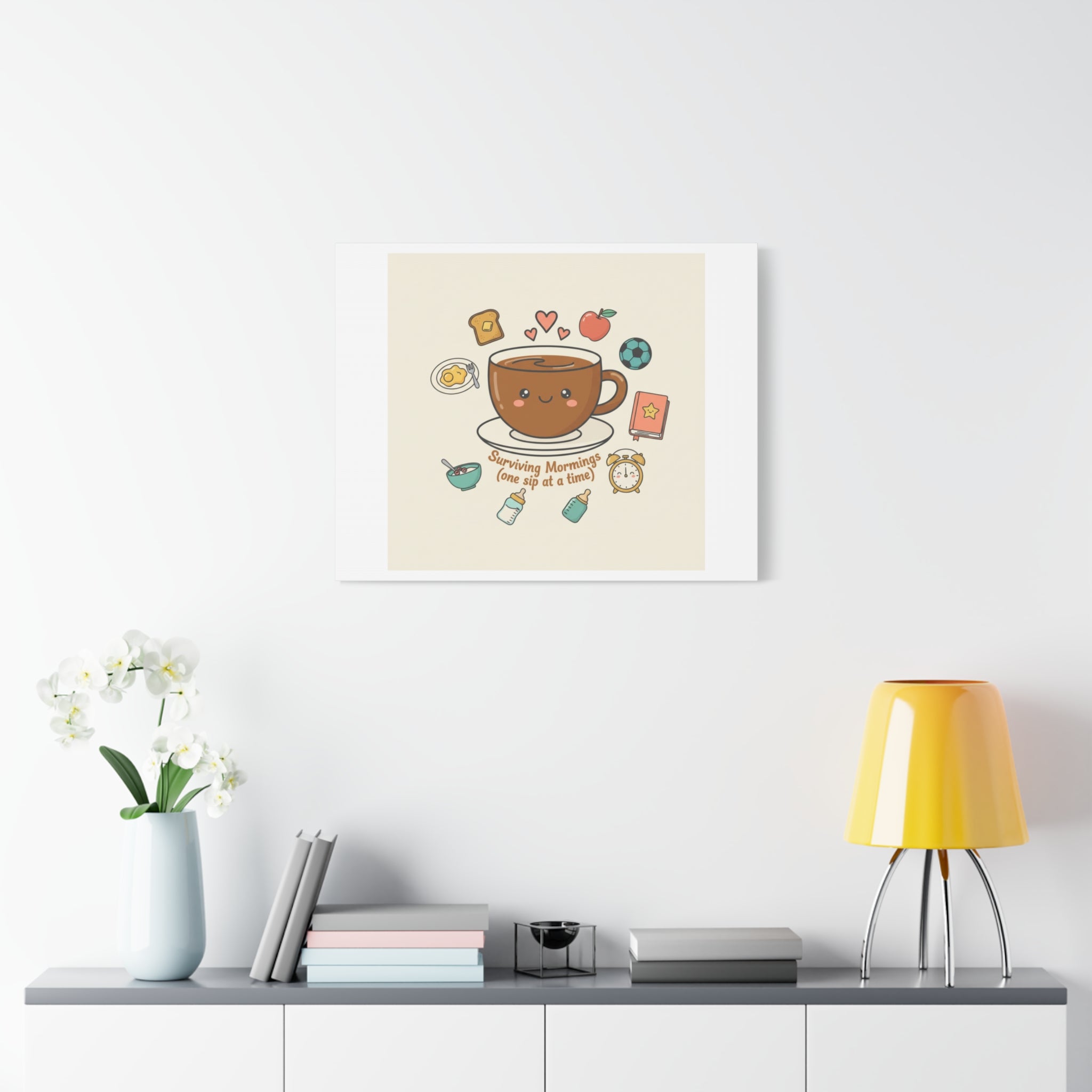 Surviving Mornings (One Sip at a Time) Canvas | Parenting Morning Humor, Coffee & Kids