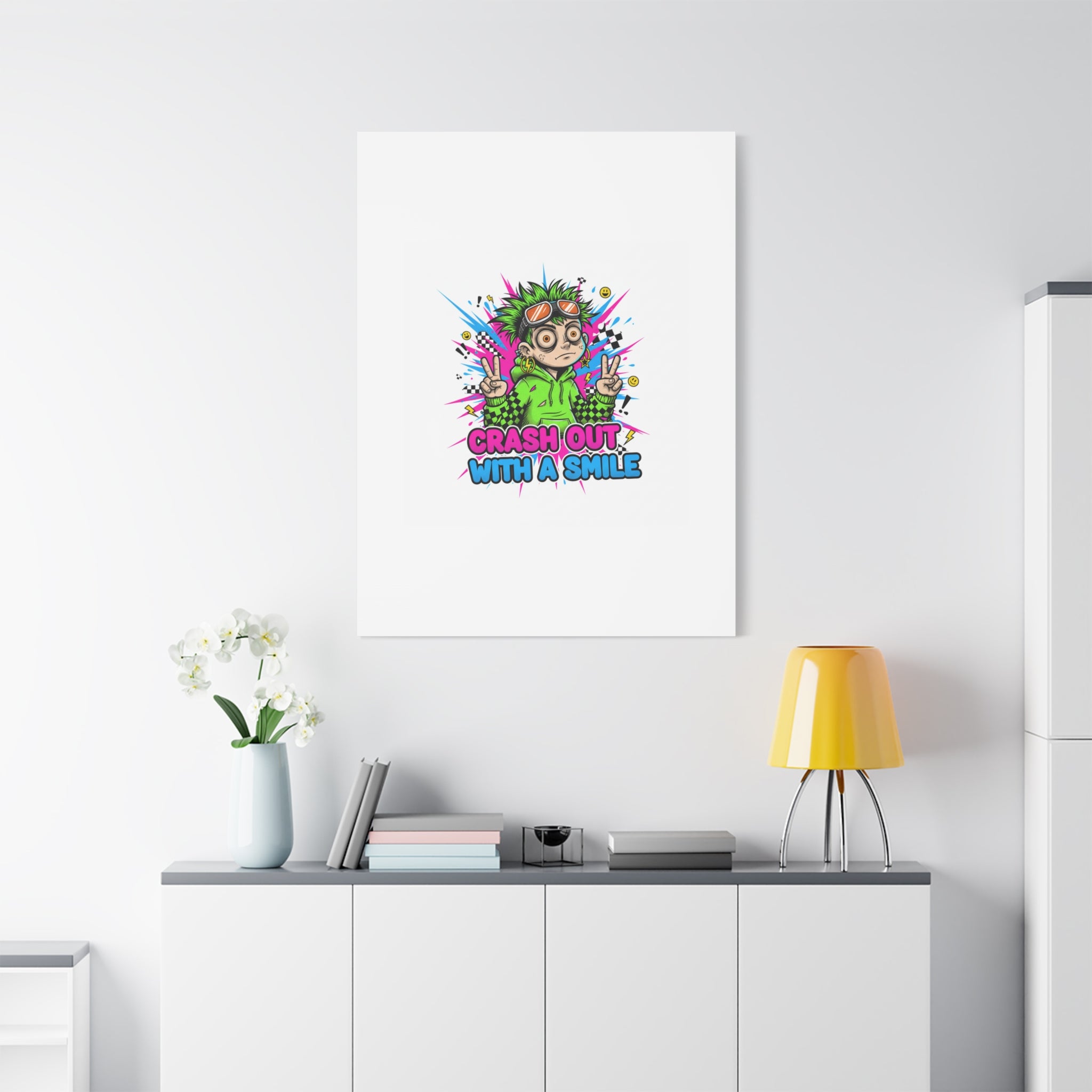 Crash Out With a Smile Canvas Print | Neon Skate Graffiti, Meme Meltdown Art