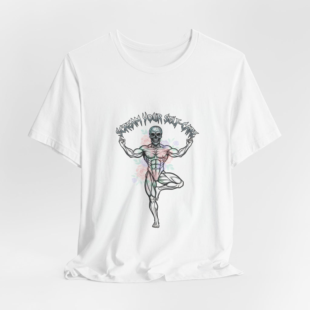 Hard Rock Motivational Skull Yoga Tee | metal font shirt, gothic wellness quote