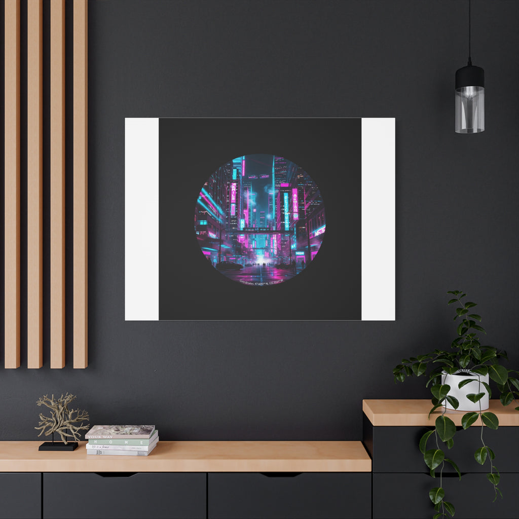 Neon Cyberpunk Cityscape Canvas | synthwave skyline, future city art
