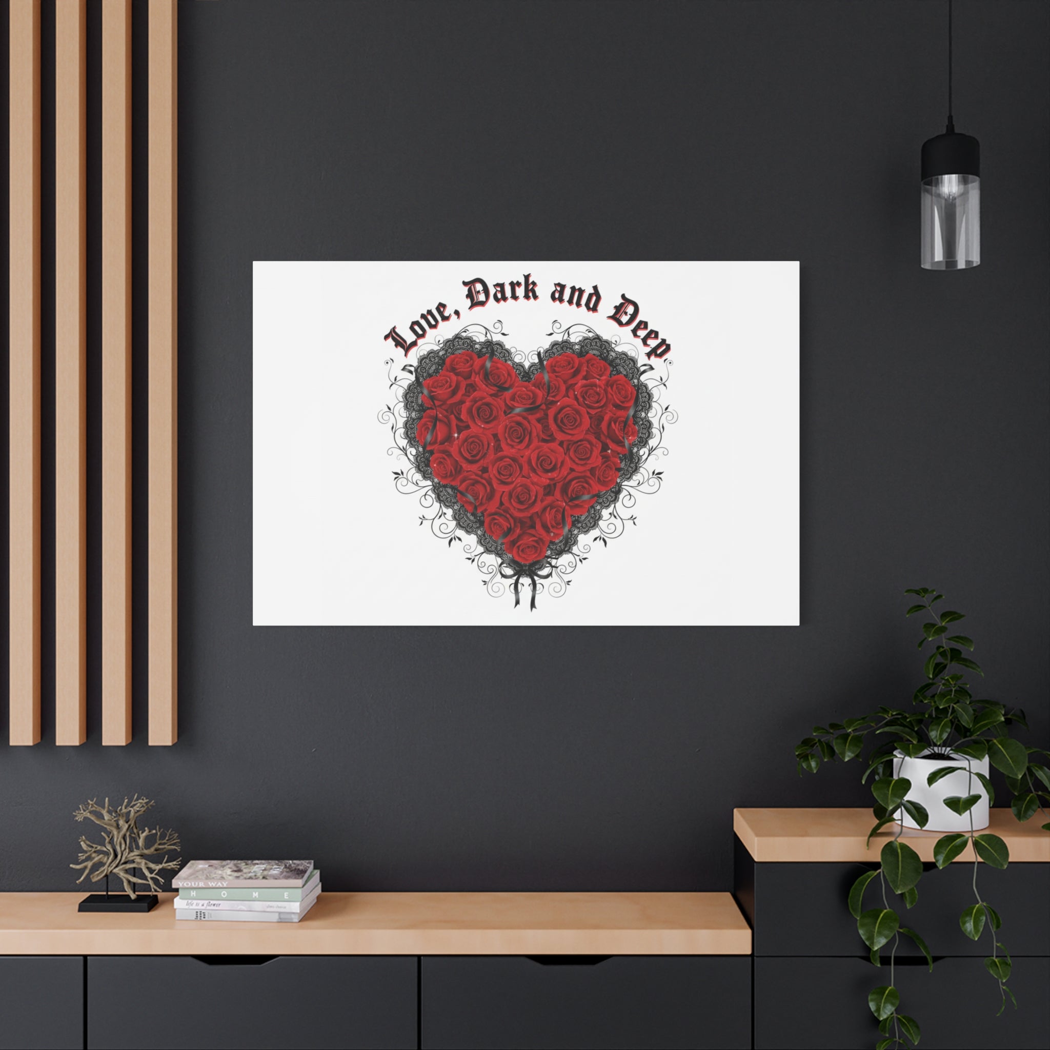 Love Dark and Deep Heart Canvas, Nu Romantic Gothic Romance, 80s Nostalgia