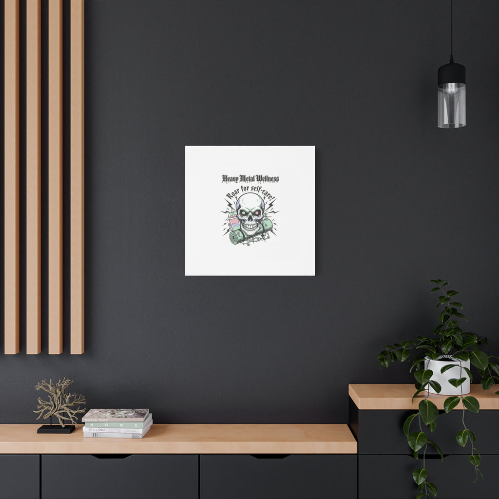 Roar for Self-Care Skull Canvas | heavy metal wellness, gothic wellness quote
