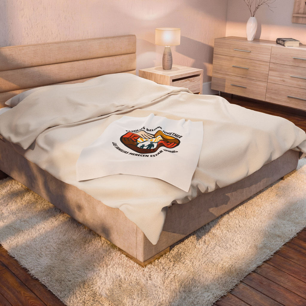 Families Belong Together Velveteen Plush Blanket | family unity, bilingual solidarity