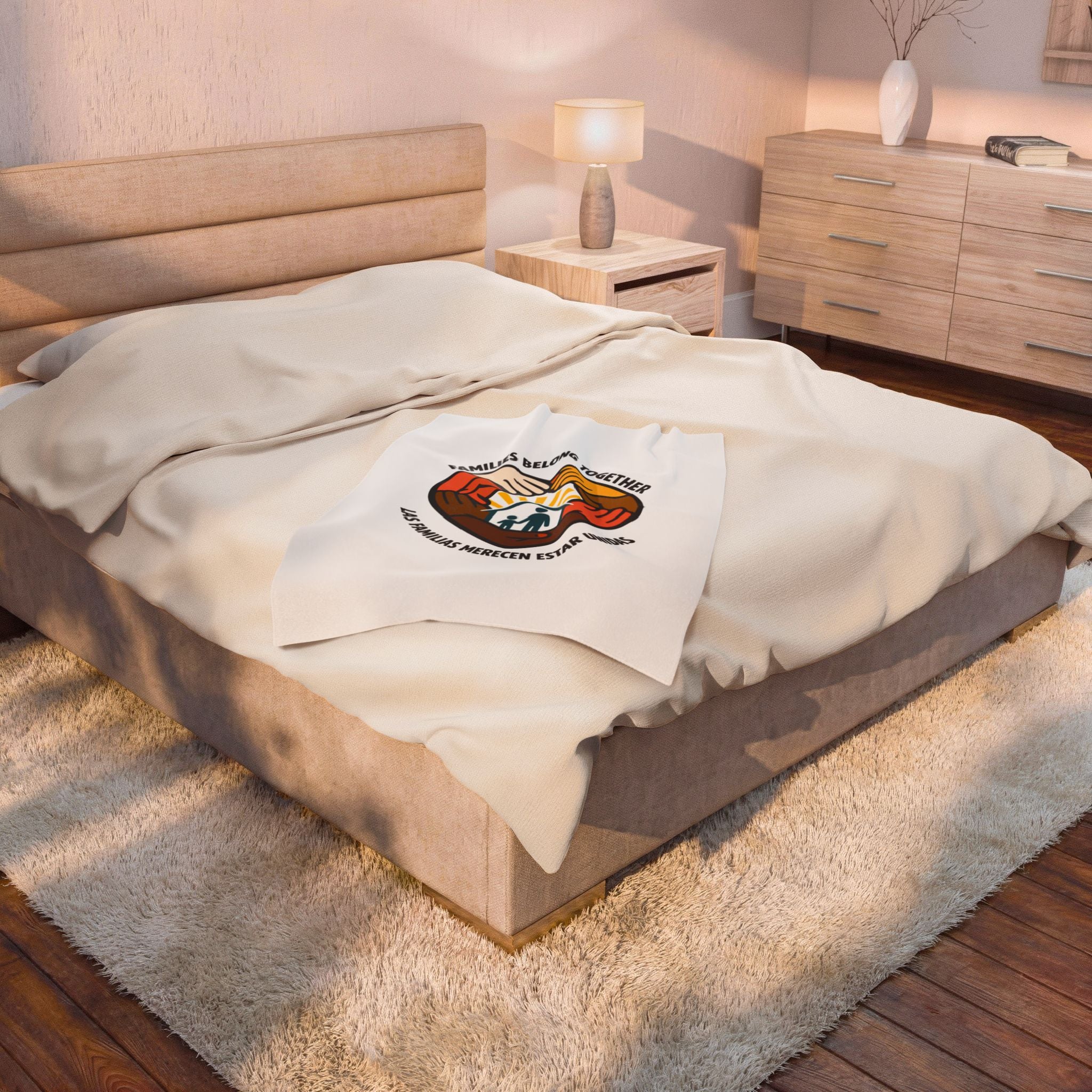 Families Belong Together Velveteen Plush Blanket | family unity, bilingual solidarity