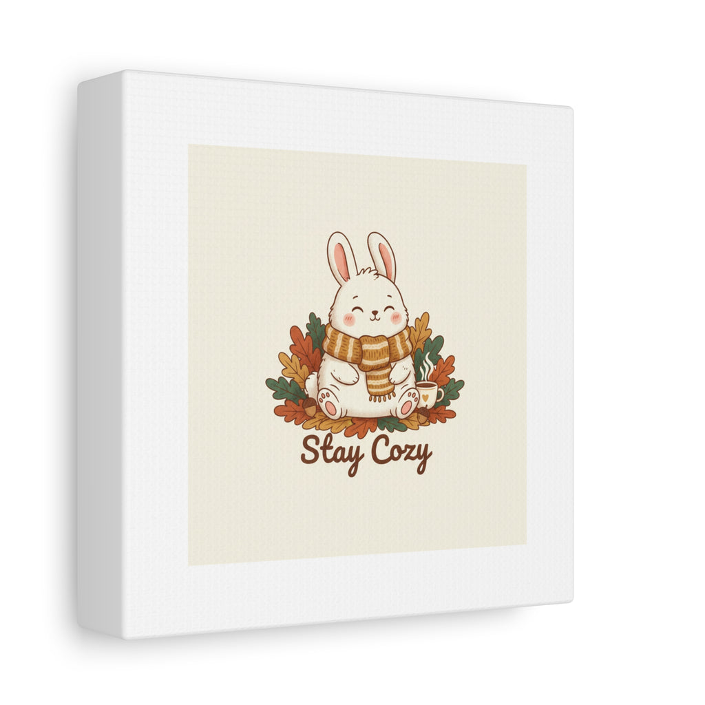 Cozy Bunny Illustration Canvas | Cute Critter Winter Forest Art