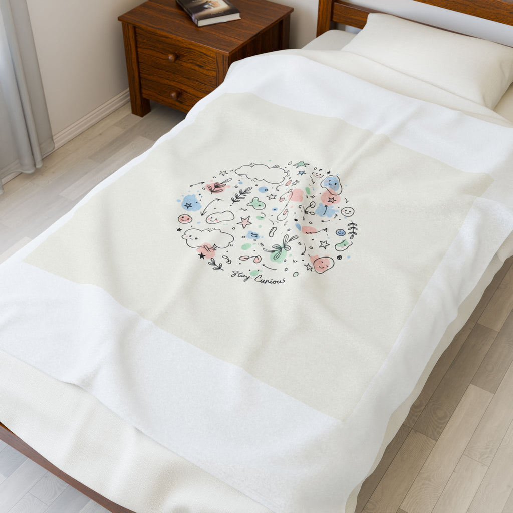 Whimsical Hand-Drawn Doodle Circle Blanket | Sketch Art Velveteen Plush