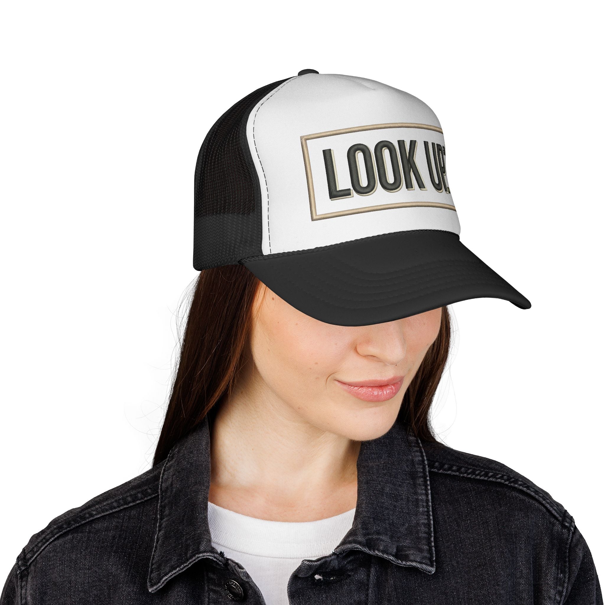 Look Up Trucker Cap — Embroidered Retro Patch Mesh Hat