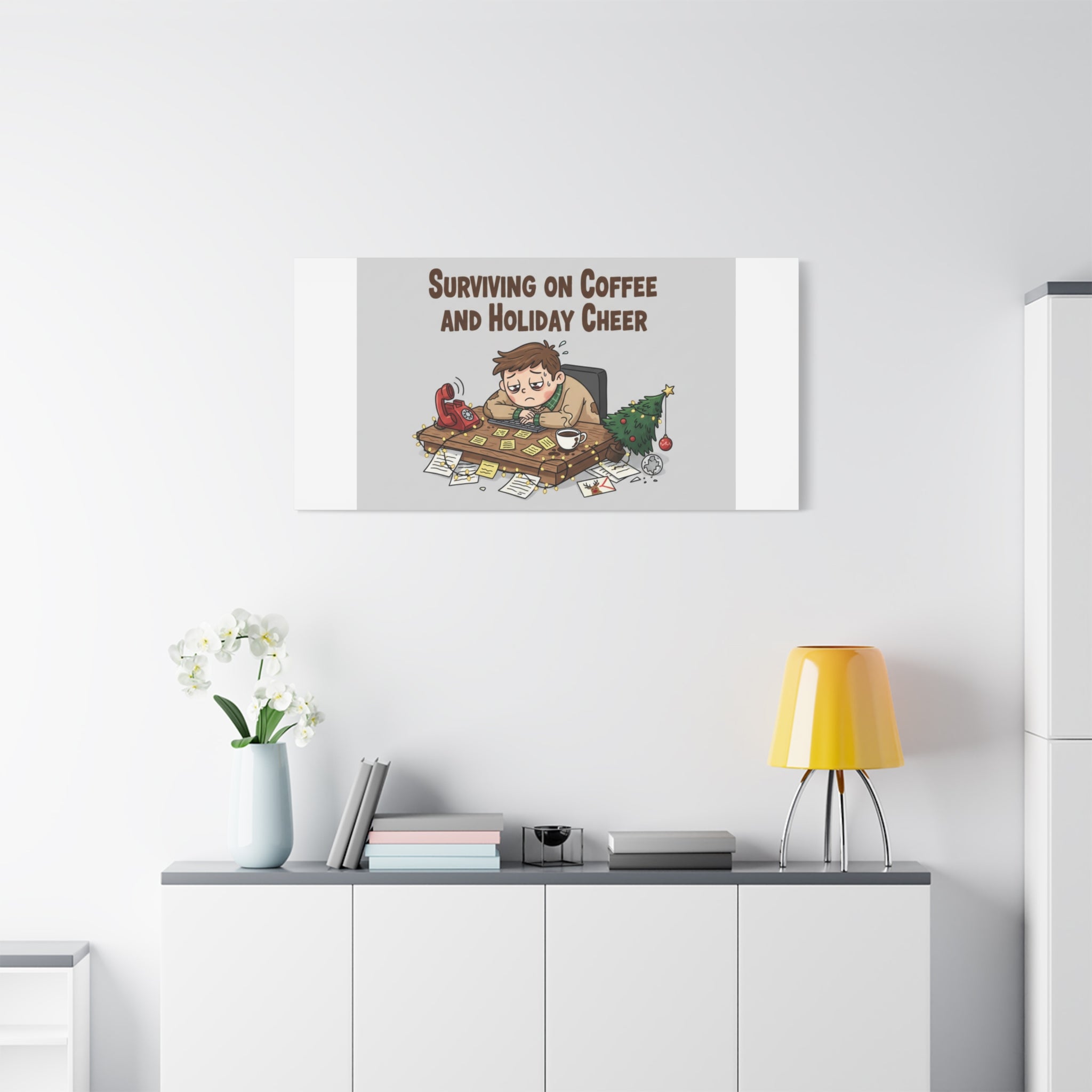 Surviving on Coffee and Holiday Cheer Canvas | Holiday Burnout, Festive But Tired