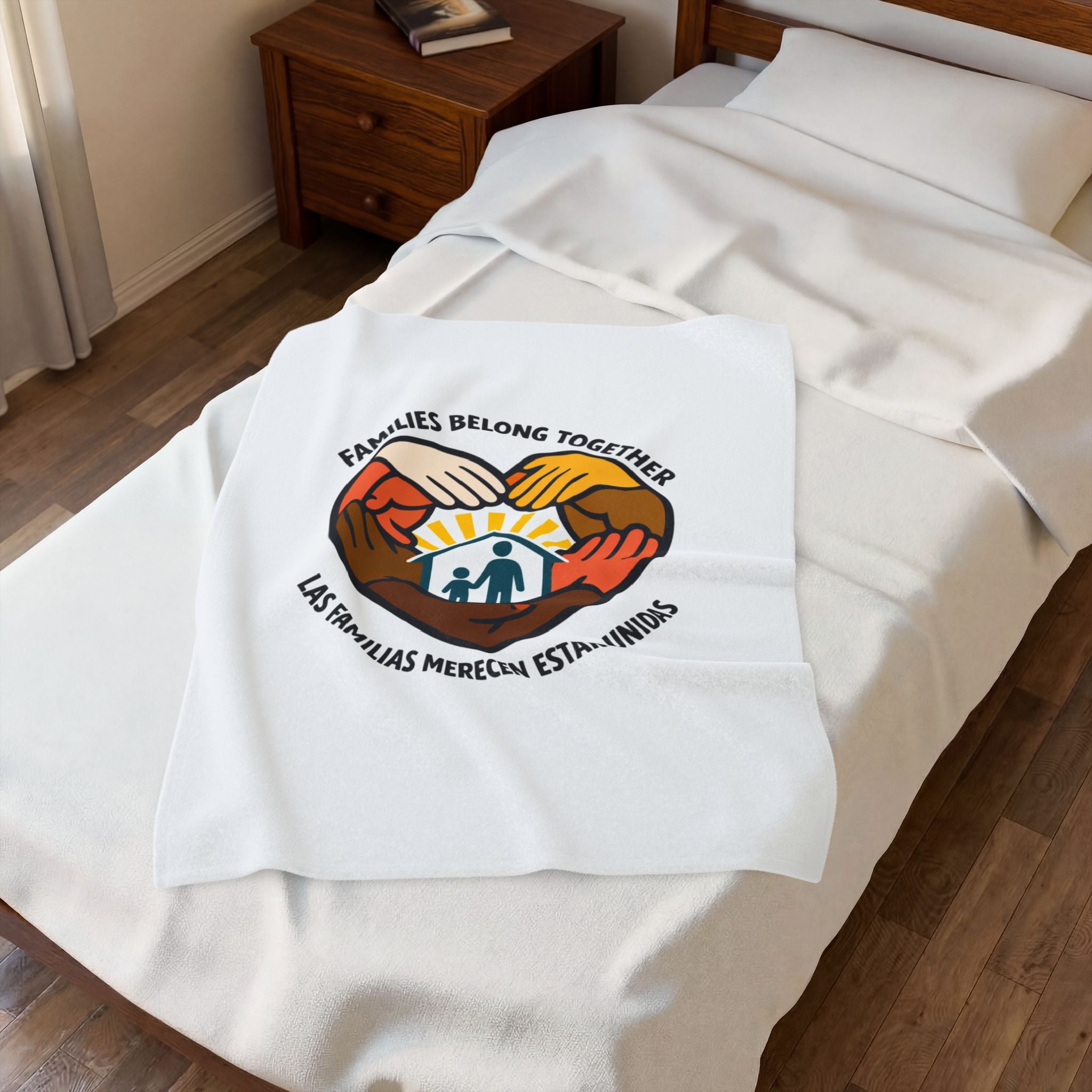 Families Belong Together Velveteen Plush Blanket | family unity, bilingual solidarity