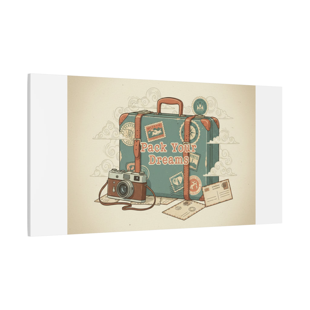 Pack Your Dreams Canvas | Retro Travel Postcard, Wanderlust Passport Stamp Art