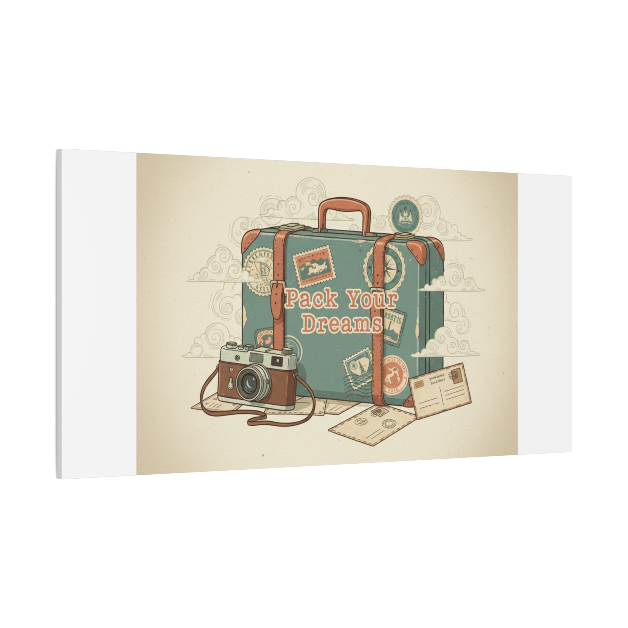 Pack Your Dreams Canvas | Retro Travel Postcard, Wanderlust Passport Stamp Art