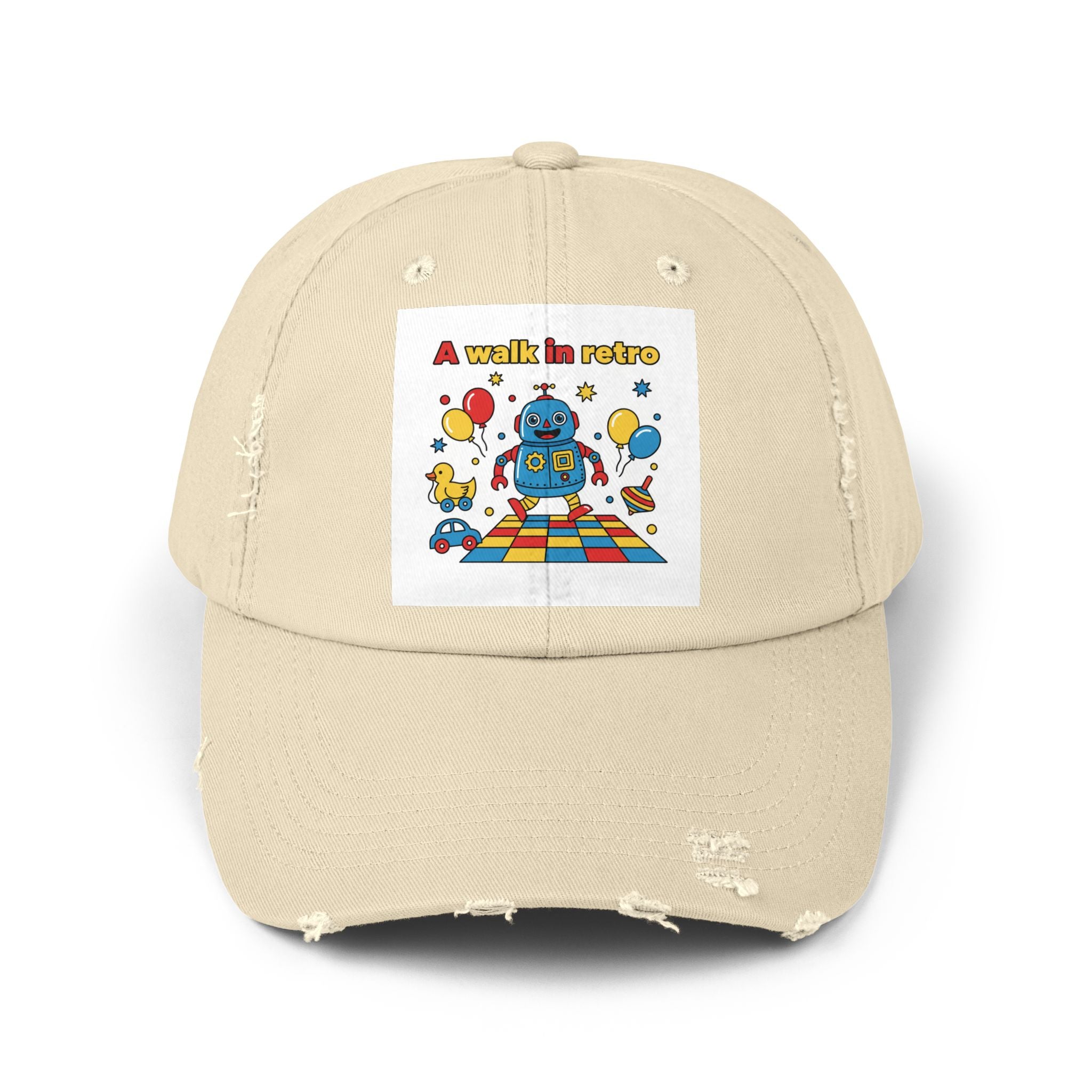 Retro Robot Baseball Cap - "A Walk in Retro" Distressed Patch Hat