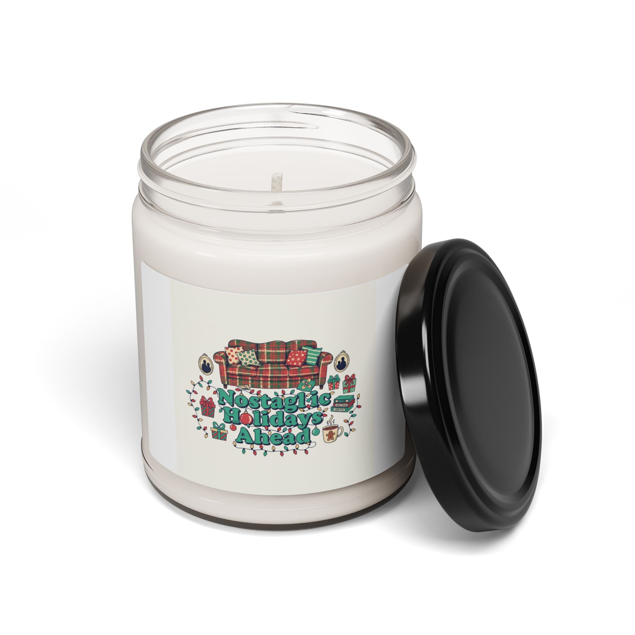 Nostalgic Holiday Couch Candle, retro Christmas decor | vintage holiday print