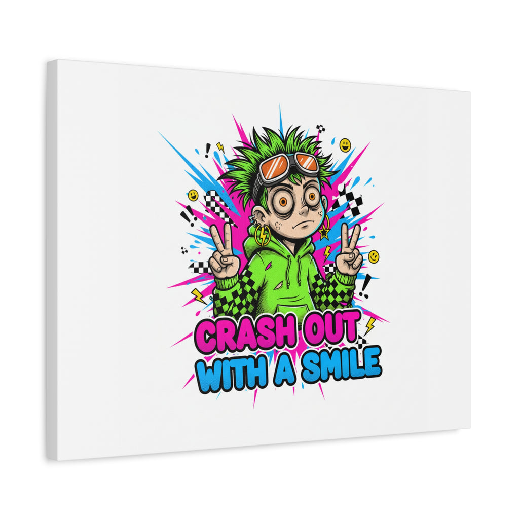 Crash Out With a Smile Canvas Print | Neon Skate Graffiti, Meme Meltdown Art
