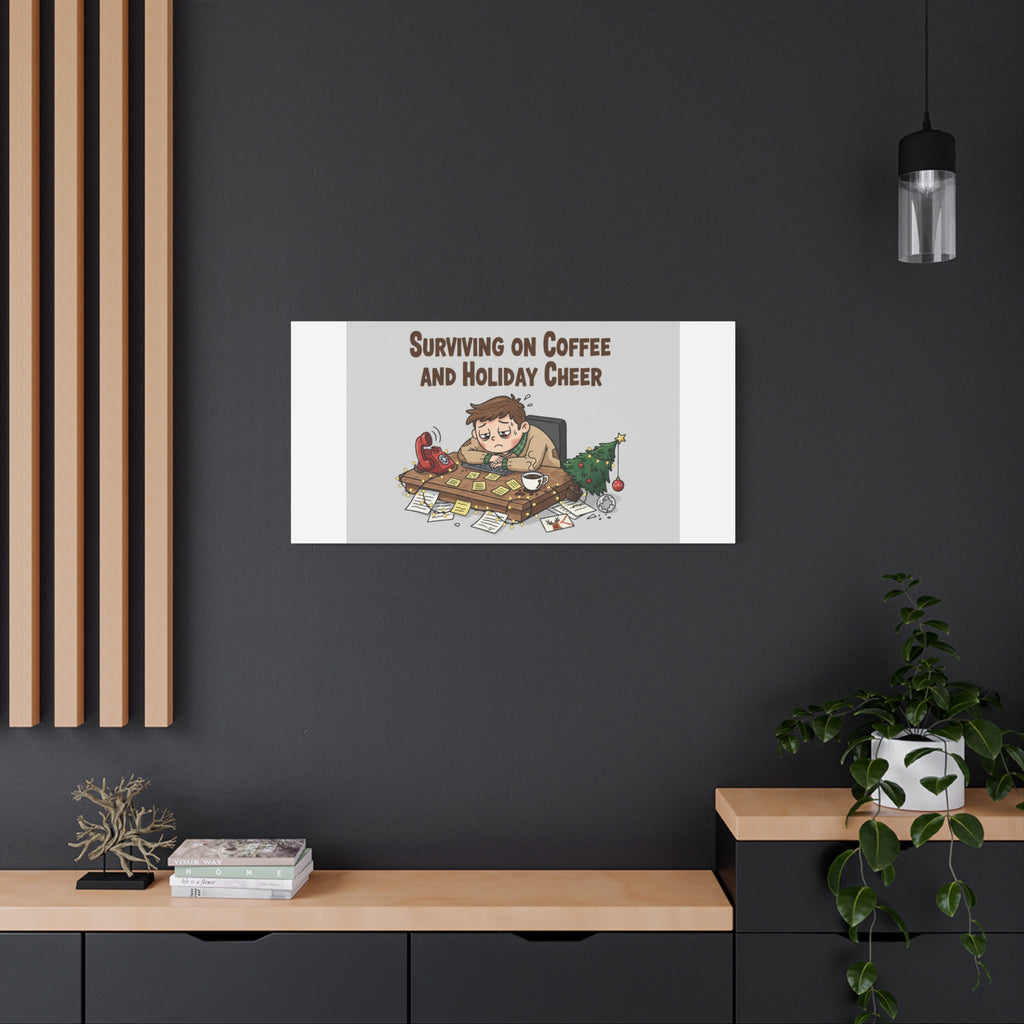 Surviving on Coffee and Holiday Cheer Canvas | Holiday Burnout, Festive But Tired
