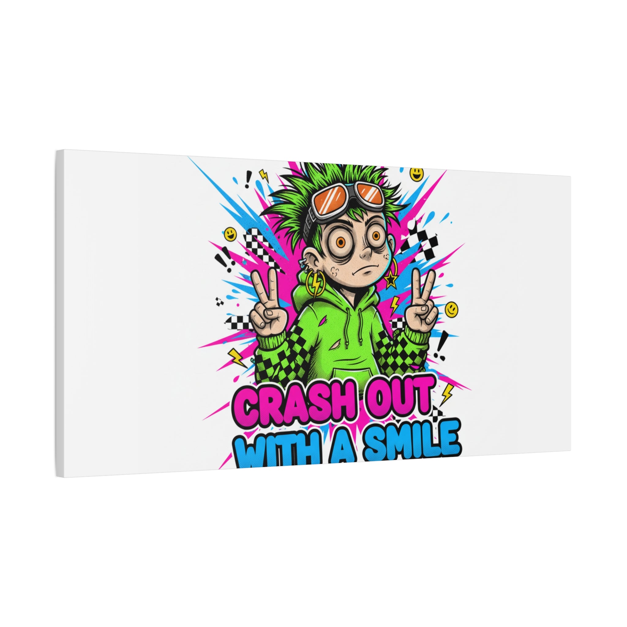 Crash Out With a Smile Canvas Print | Neon Skate Graffiti, Meme Meltdown Art