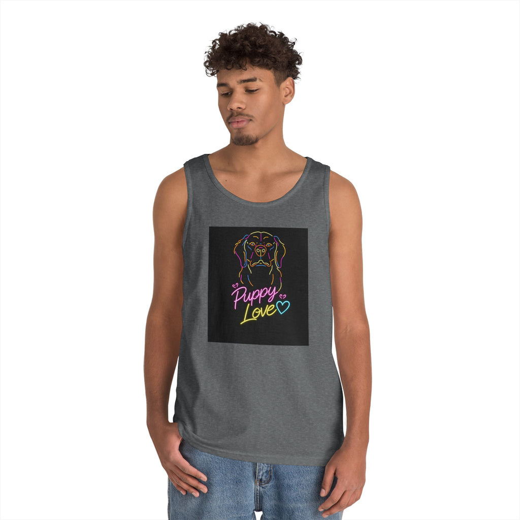 Puppy Love Tank Top — Neon Dog Graphic Summer Tee