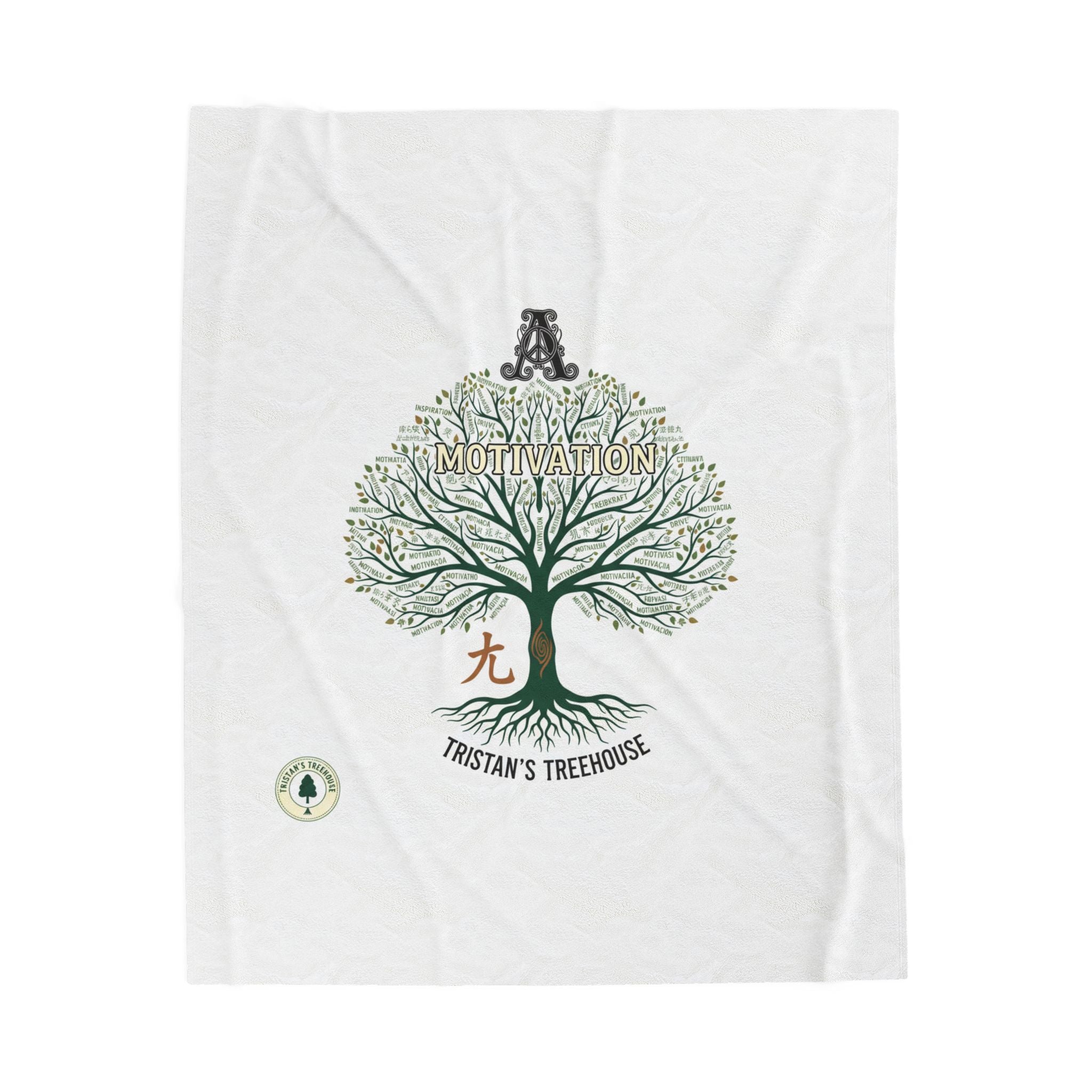 Handwritten Tree Doodle Velveteen Plush Blanket | sketch aesthetic, cozy handwritten message