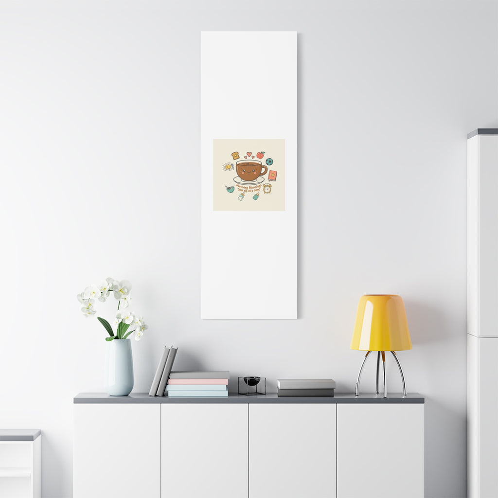Surviving Mornings (One Sip at a Time) Canvas | Parenting Morning Humor, Coffee & Kids
