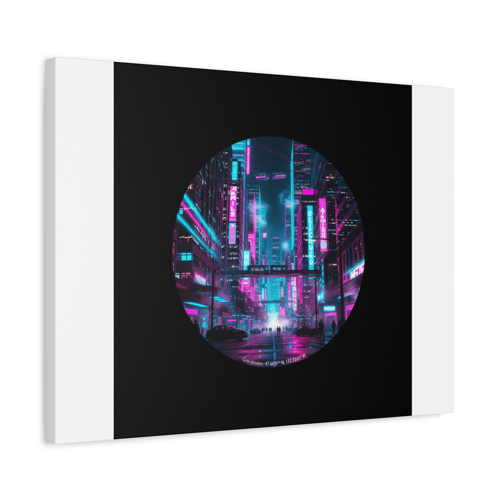 Neon Cyberpunk Cityscape Canvas | synthwave skyline, future city art