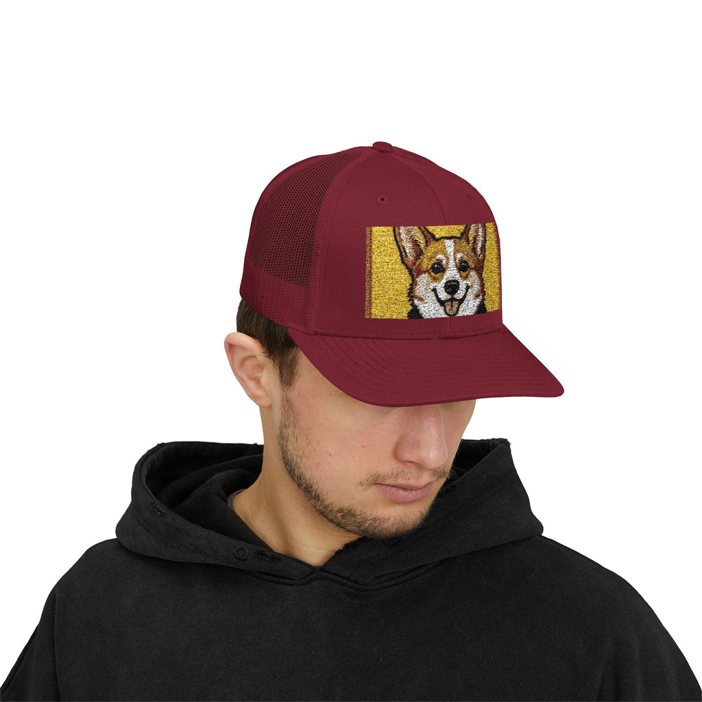 Happy Corgi Snapback Trucker Cap — "Happy Corgi Dog Happy Life"