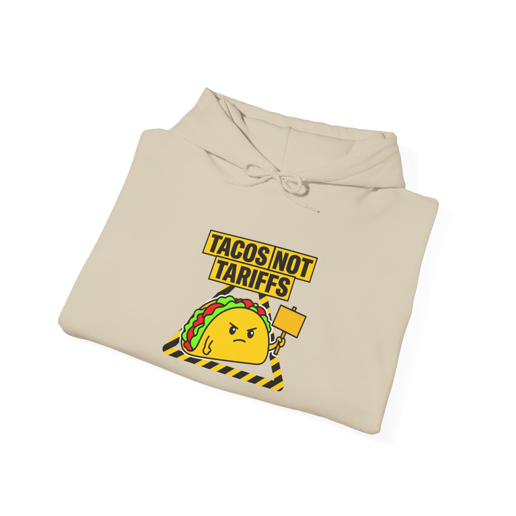 Tacos Not Tariffs Hoodie | taco pun, tariff protest typography