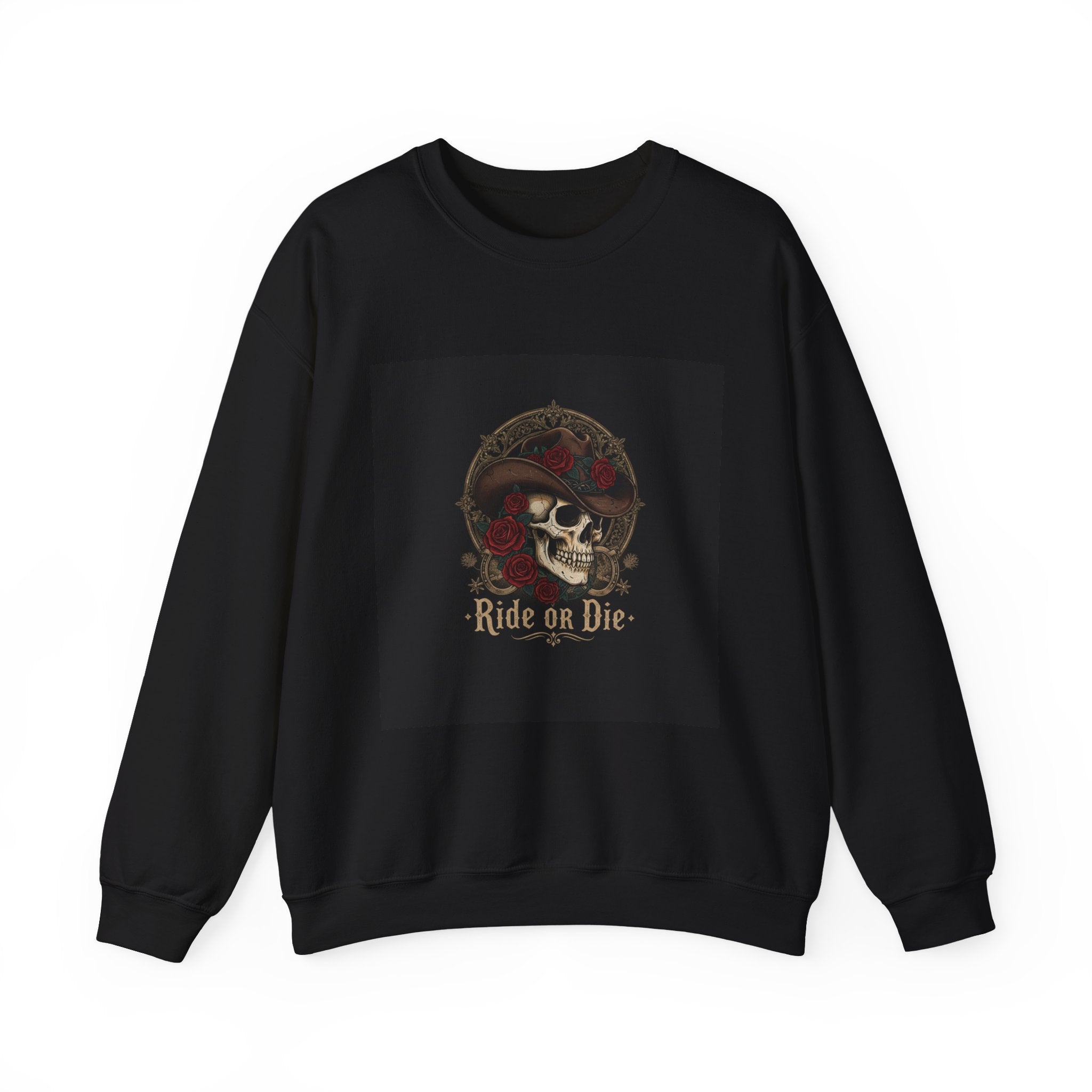 Ride or Die Skull Crewneck Sweatshirt | western skull art, gothic Americana